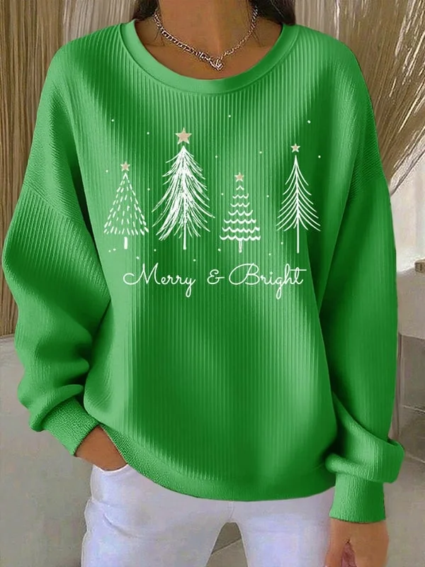 Casual Crew Neck Christmas Sweatshirt Printing
