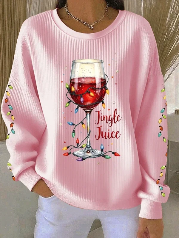 Casual Crew Neck Christmas Sweatshirt Printing