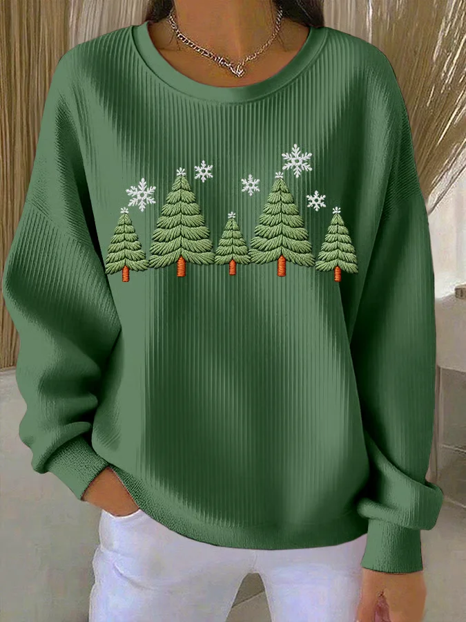 Casual Crew Neck Christmas Sweatshirt Printing