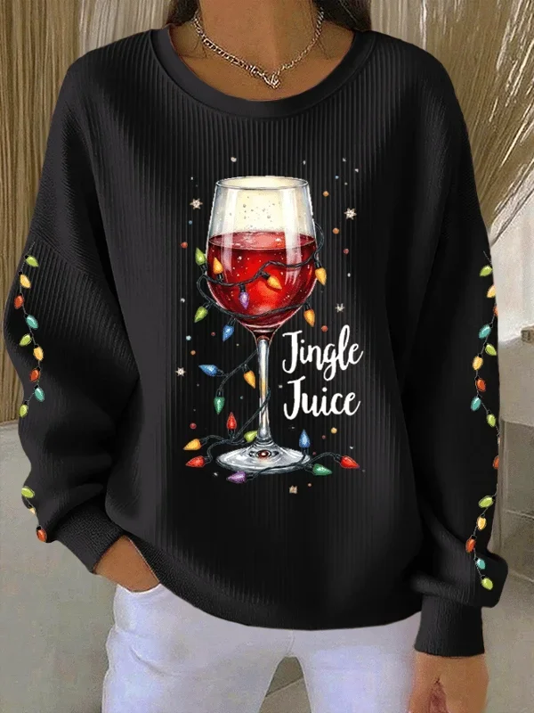 Casual Crew Neck Christmas Sweatshirt Printing