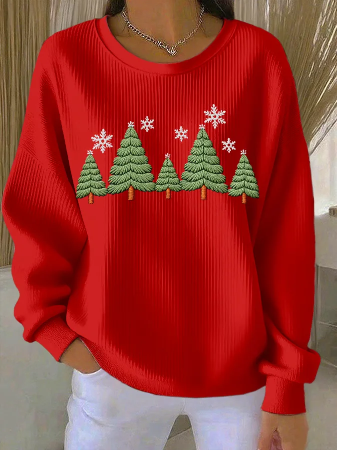 Casual Crew Neck Christmas Sweatshirt Printing