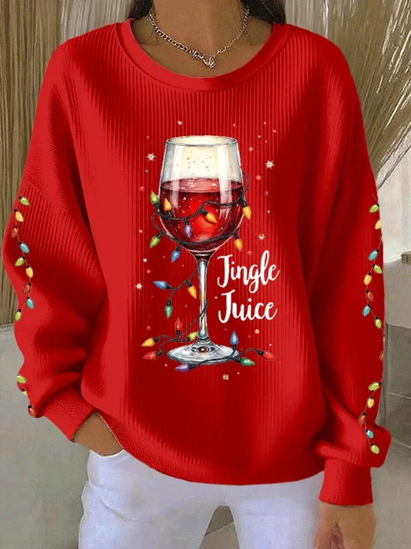 Casual Crew Neck Christmas Sweatshirt Printing