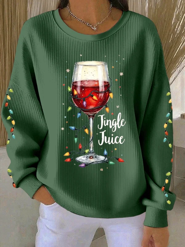 Casual Crew Neck Christmas Sweatshirt Printing