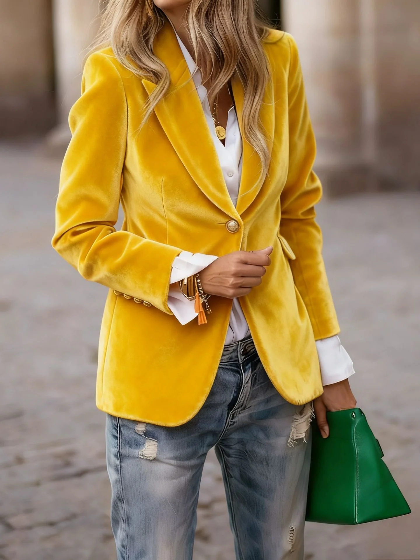 Women Plain Spring/Fall Outerwear Vintage Split Joint Long Sleeve Lapel Collar Regular Blazer