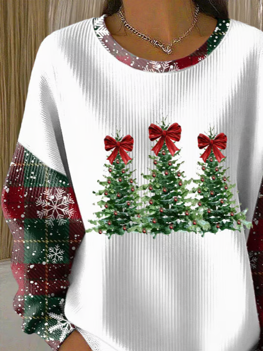 Casual Crew Neck Christmas Sweatshirt Printing