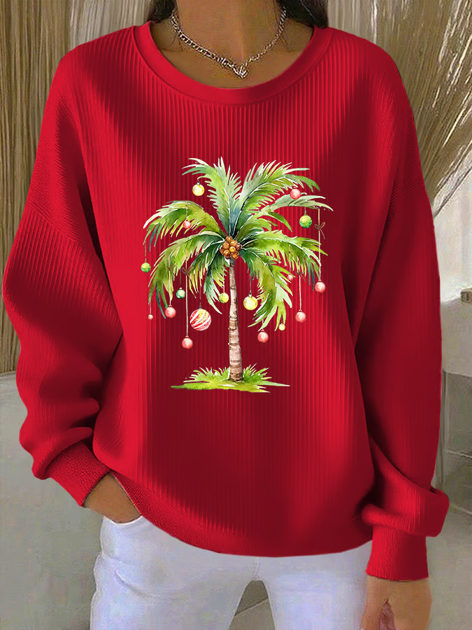 Casual Crew Neck Christmas Sweatshirt Printing