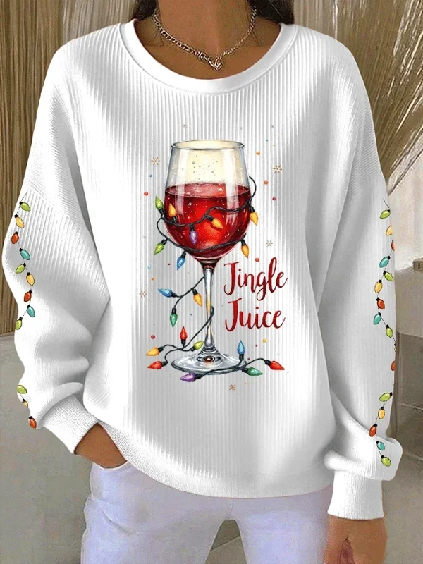 Casual Crew Neck Christmas Sweatshirt Printing