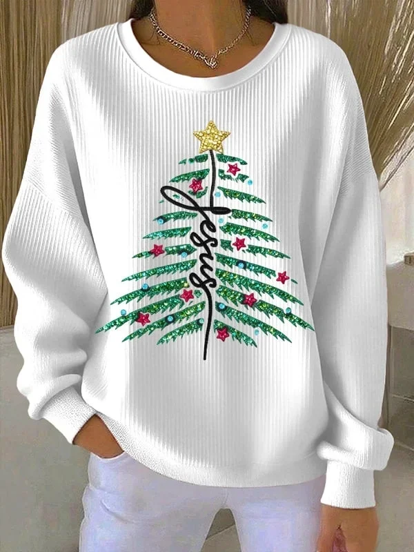 Casual Crew Neck Christmas Sweatshirt Printing
