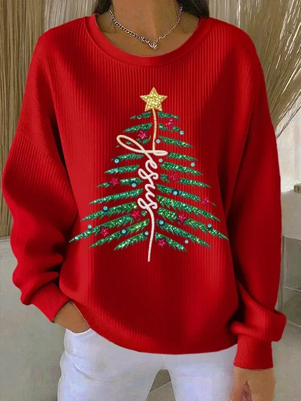 Casual Crew Neck Christmas Sweatshirt Printing