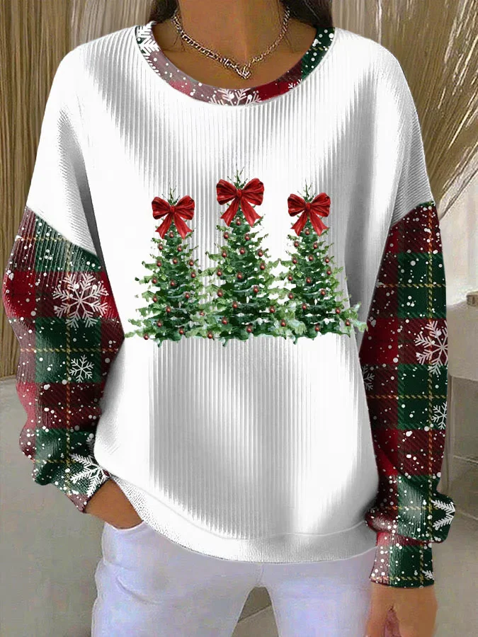 Casual Crew Neck Christmas Sweatshirt Printing