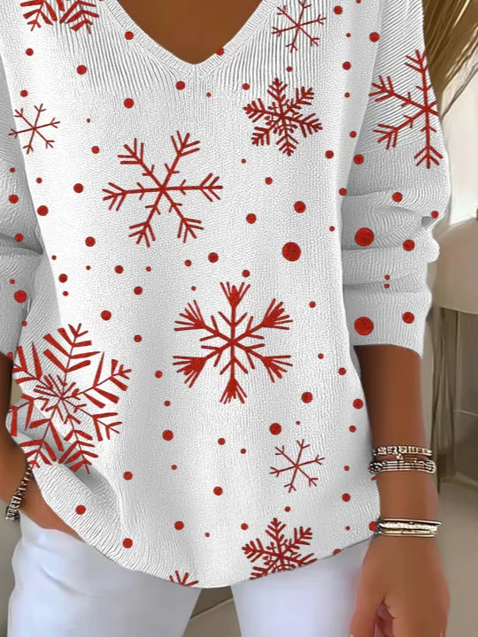 Casual Christmas V Neck Long Sleeve T-shirt