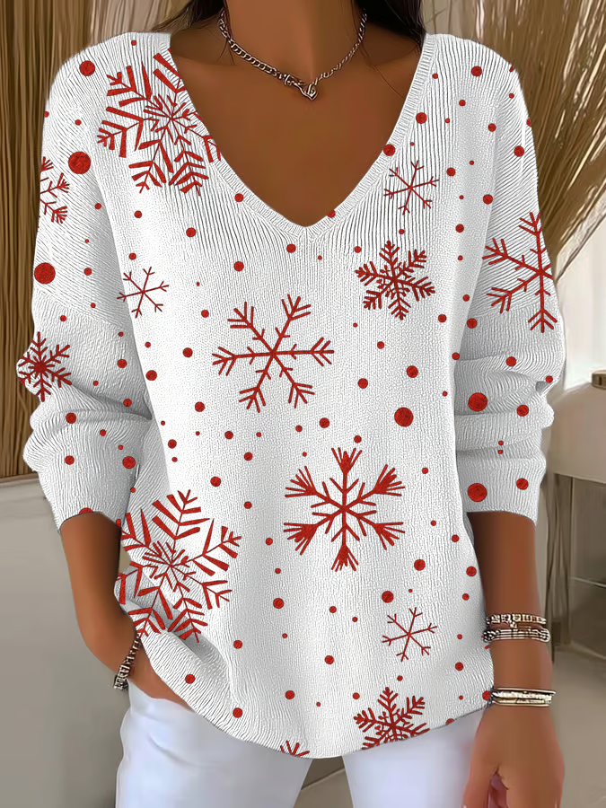 Casual Christmas V Neck Long Sleeve T-shirt