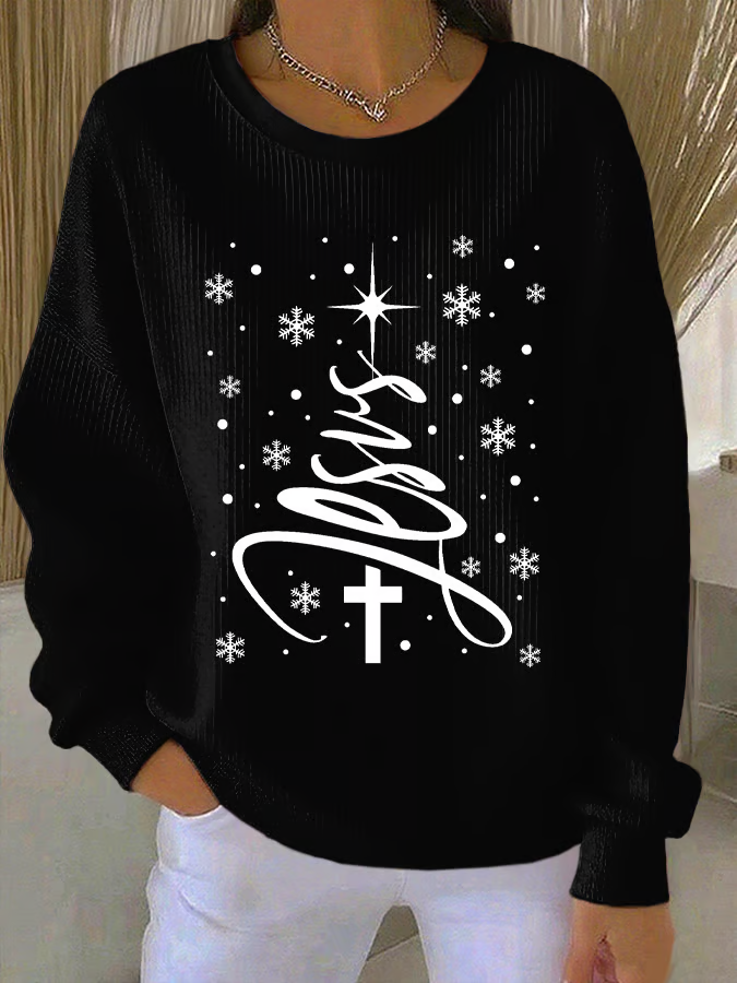 Casual Crew Neck Christmas Sweatshirt Printing