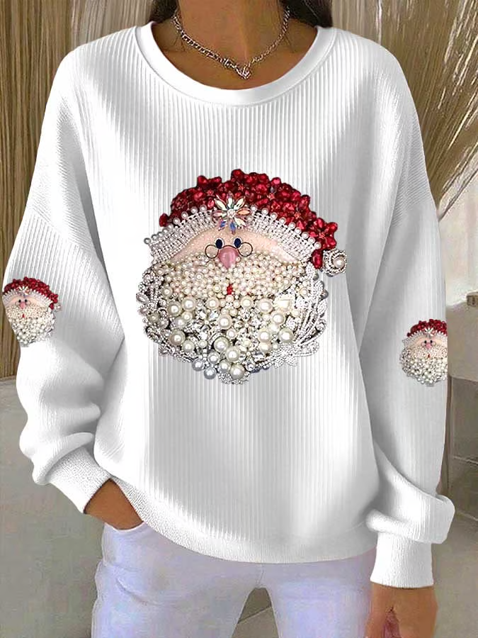 Casual Crew Neck Santa Claus Sweatshirt Printing