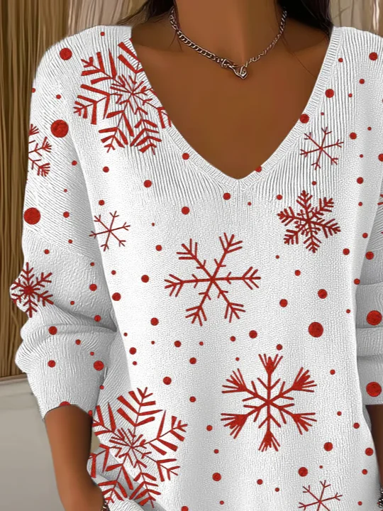 Casual Christmas V Neck Long Sleeve T-shirt