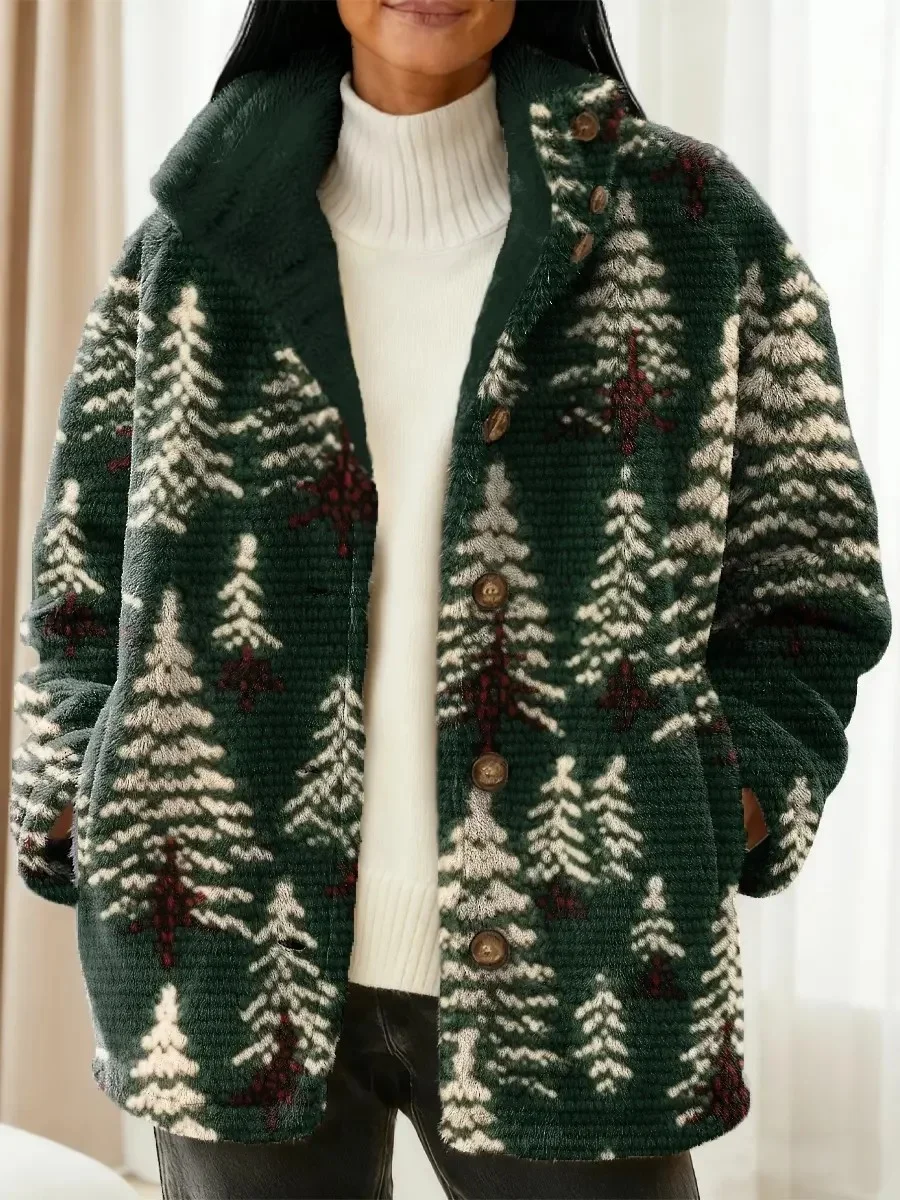 Women Winter Outerwear Vintage Christmas Long Sleeve Jacket