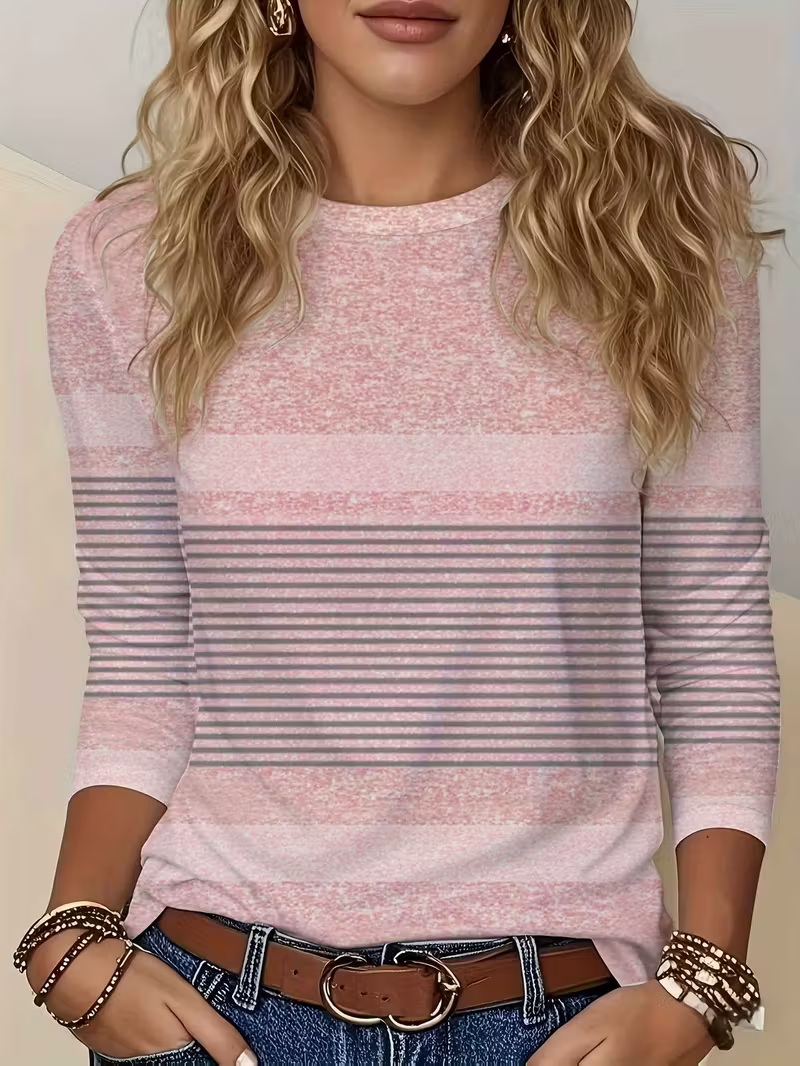 Casual Striped Crew Neck Long Sleeve T-shirt