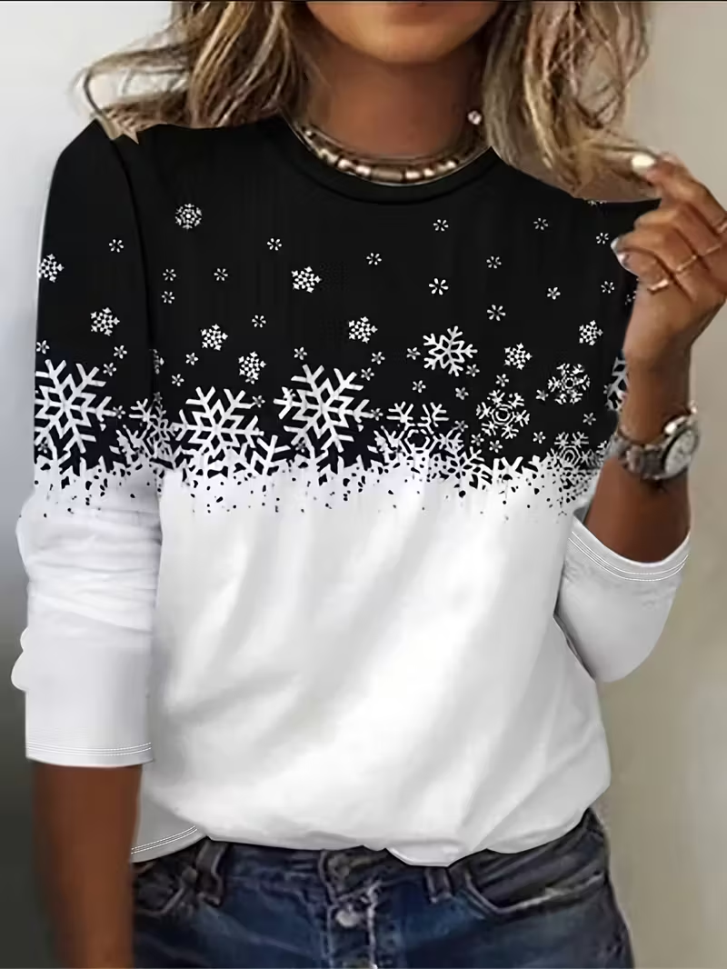 Casual Christmas Crew Neck Long Sleeve T-shirt
