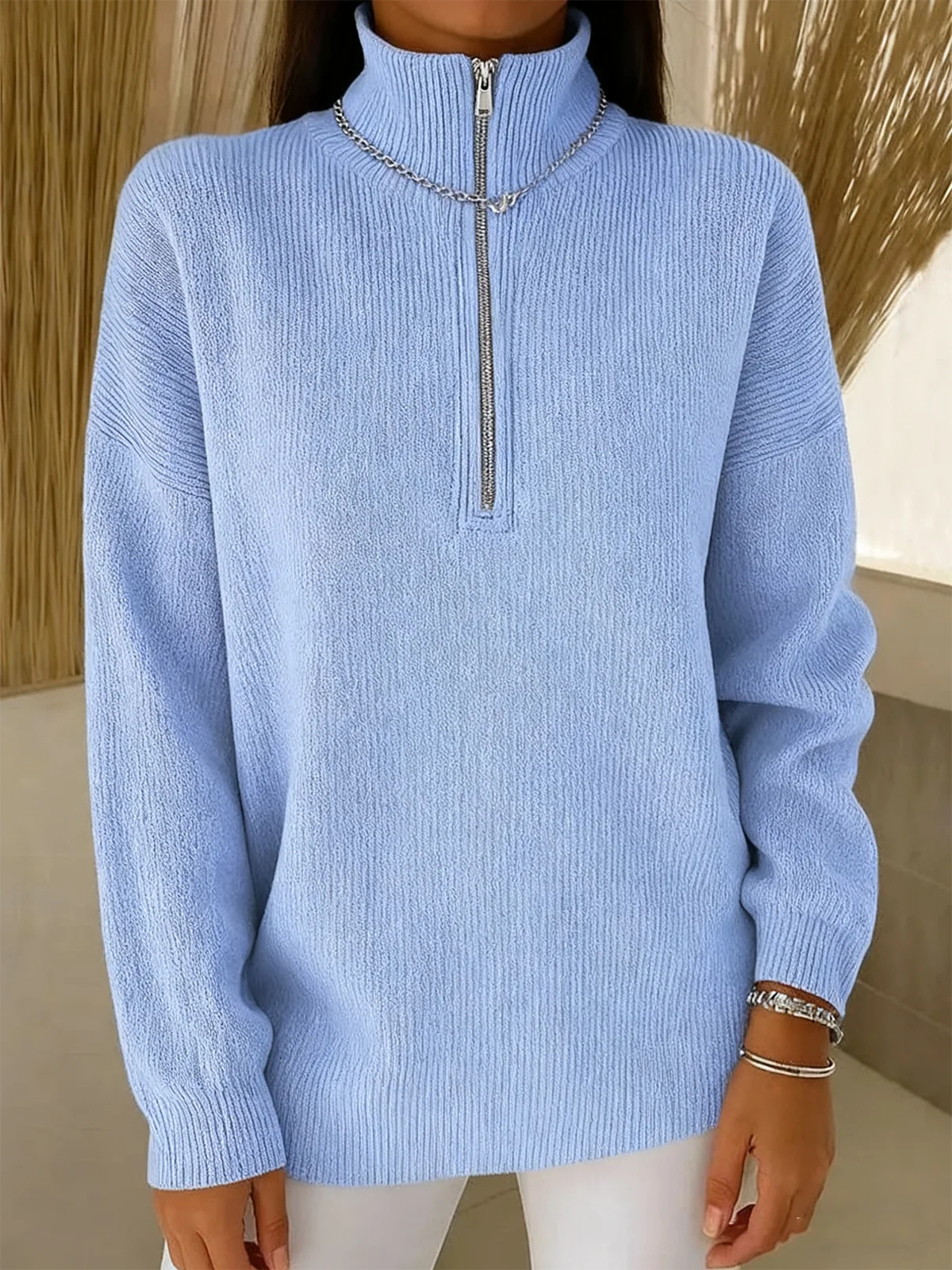 Women Plain Long Sleeve Comfy Casual Sweater