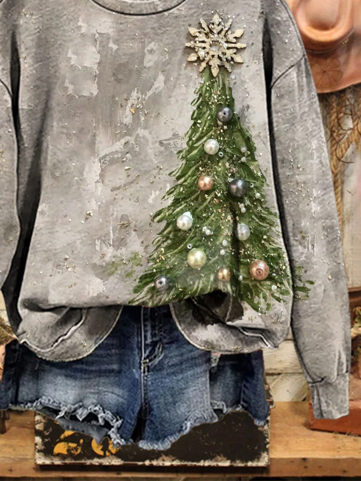 Casual Crew Neck Christmas Sweatshirt Printing