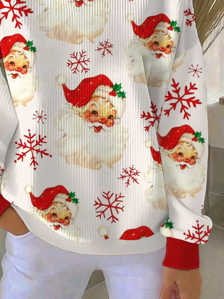 Casual Crew Neck Santa Claus Sweatshirt Printing
