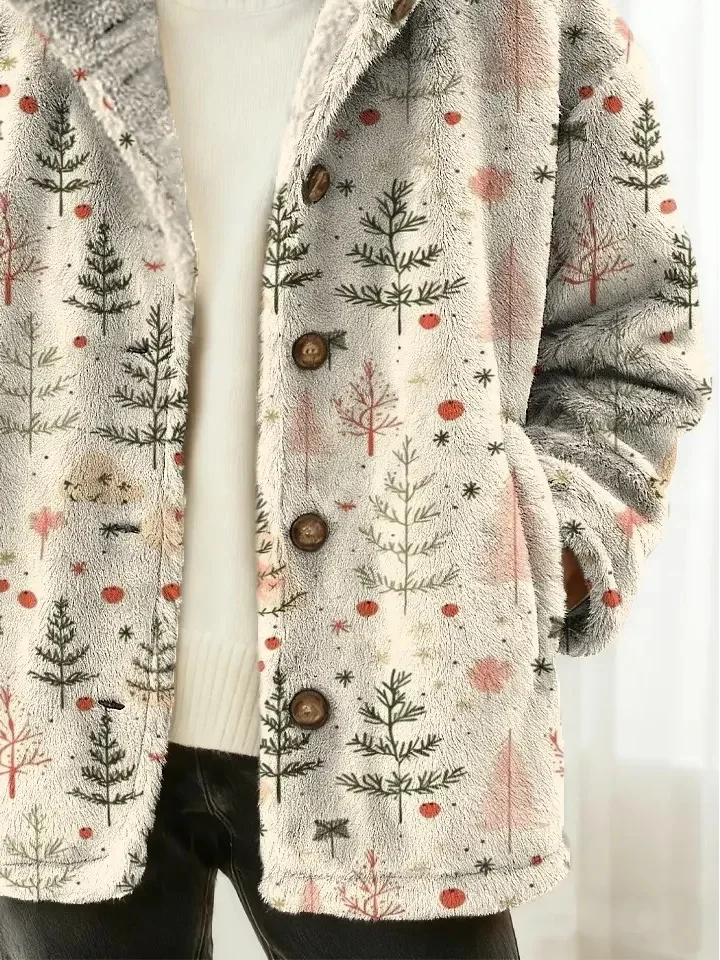 Women Winter Outerwear Vintage Christmas Long Sleeve Jacket