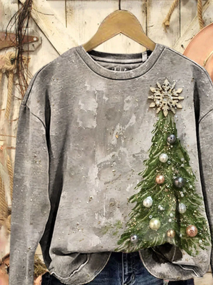 Casual Crew Neck Christmas Sweatshirt Printing