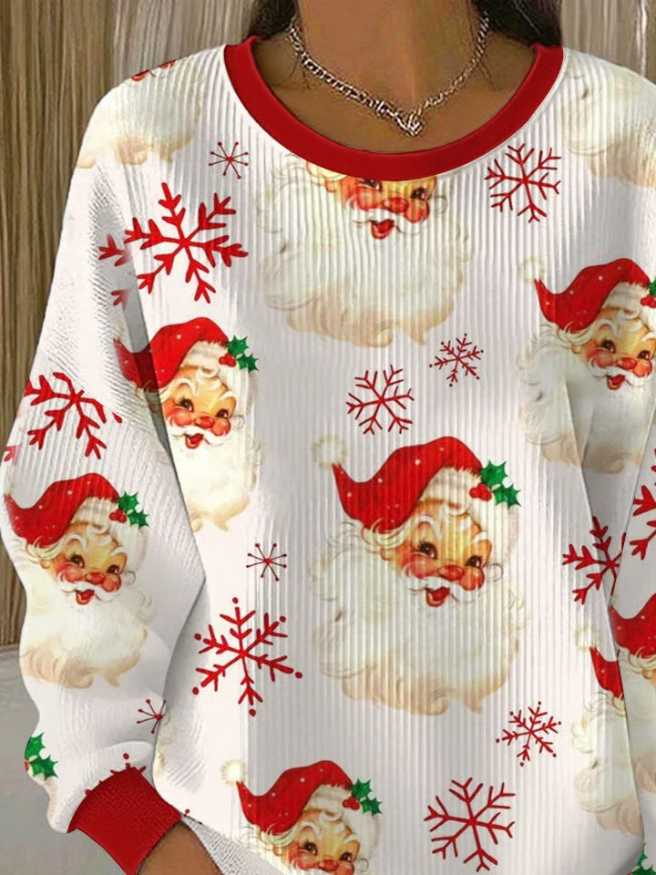 Casual Crew Neck Santa Claus Sweatshirt Printing