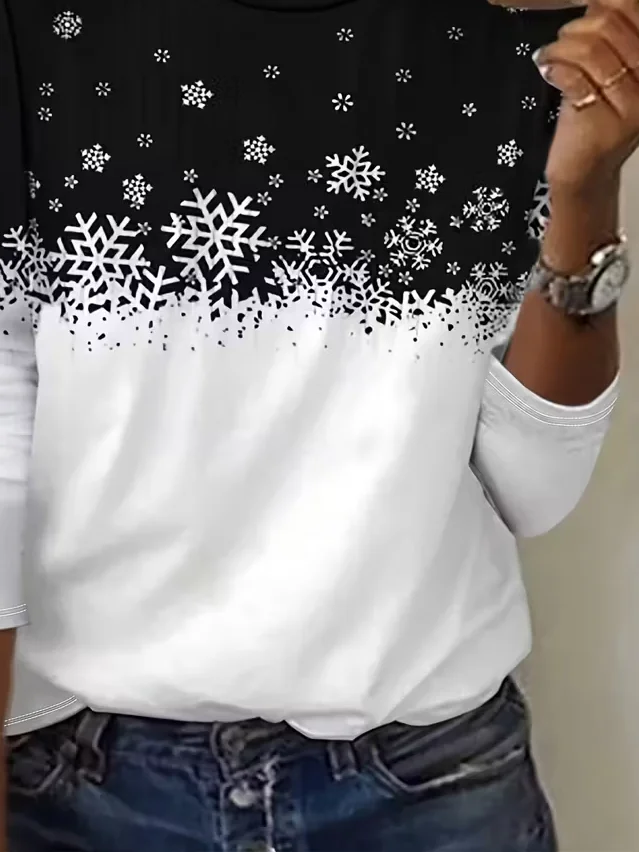 Casual Christmas Crew Neck Long Sleeve T-shirt