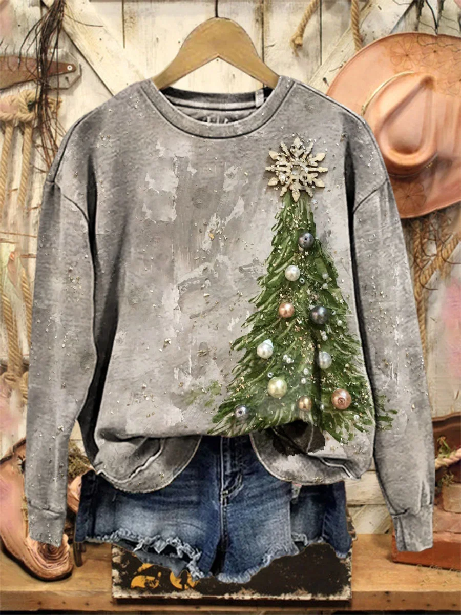 Casual Crew Neck Christmas Sweatshirt Printing