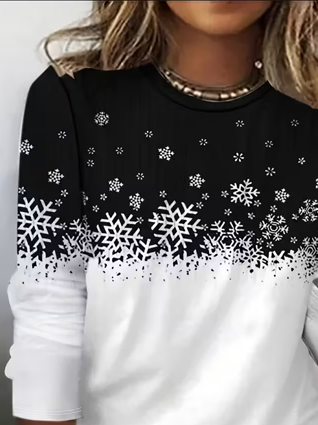 Casual Christmas Crew Neck Long Sleeve T-shirt