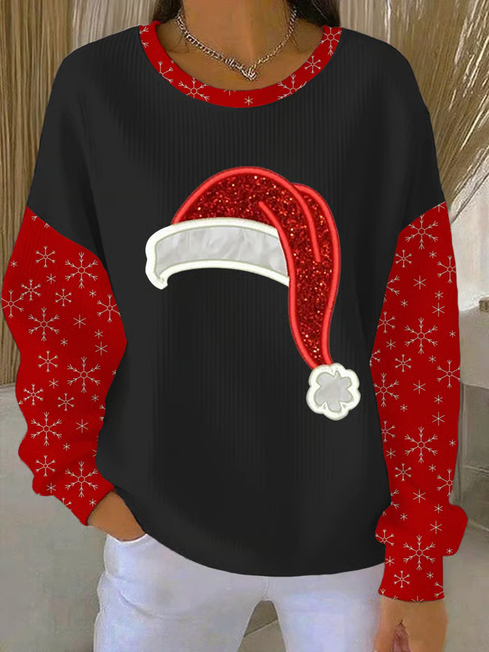 Casual Crew Neck Christmas Sweatshirt Printing
