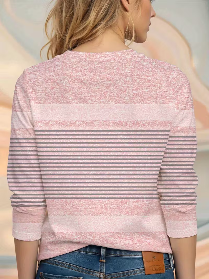 Casual Striped Crew Neck Long Sleeve T-shirt