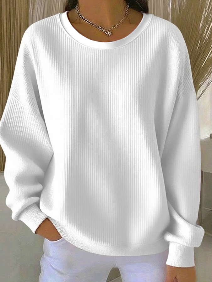 Casual Crew Neck Plain Sweatshirt Printing