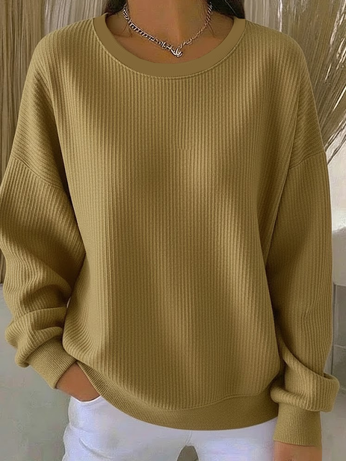 Casual Crew Neck Plain Sweatshirt Printing