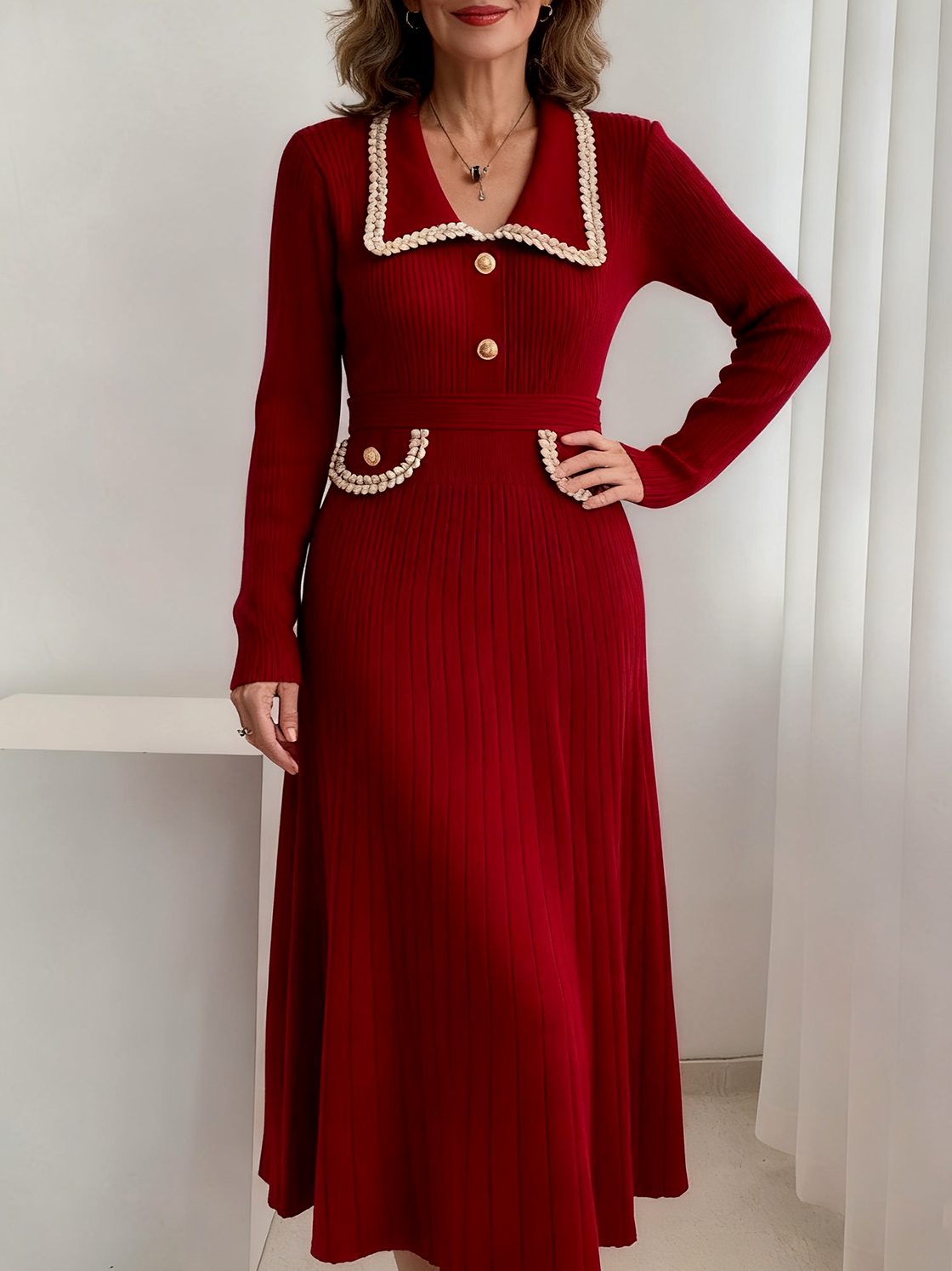 Women Multicolor Block Spring/Fall Dress Long Sleeve H-Line Dress