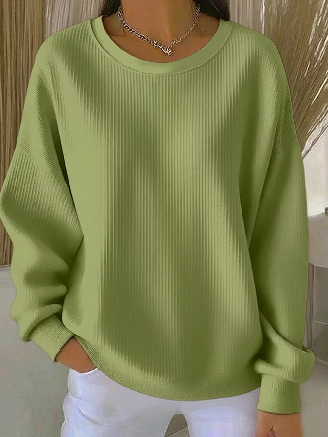 Casual Crew Neck Plain Sweatshirt Printing