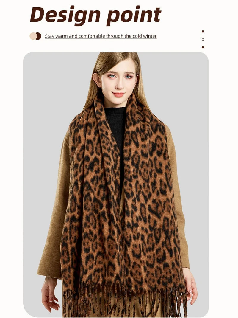 Winter Leopard Print Faux Cashmere Versatile Thick Shawl/scarf/neck Warmer