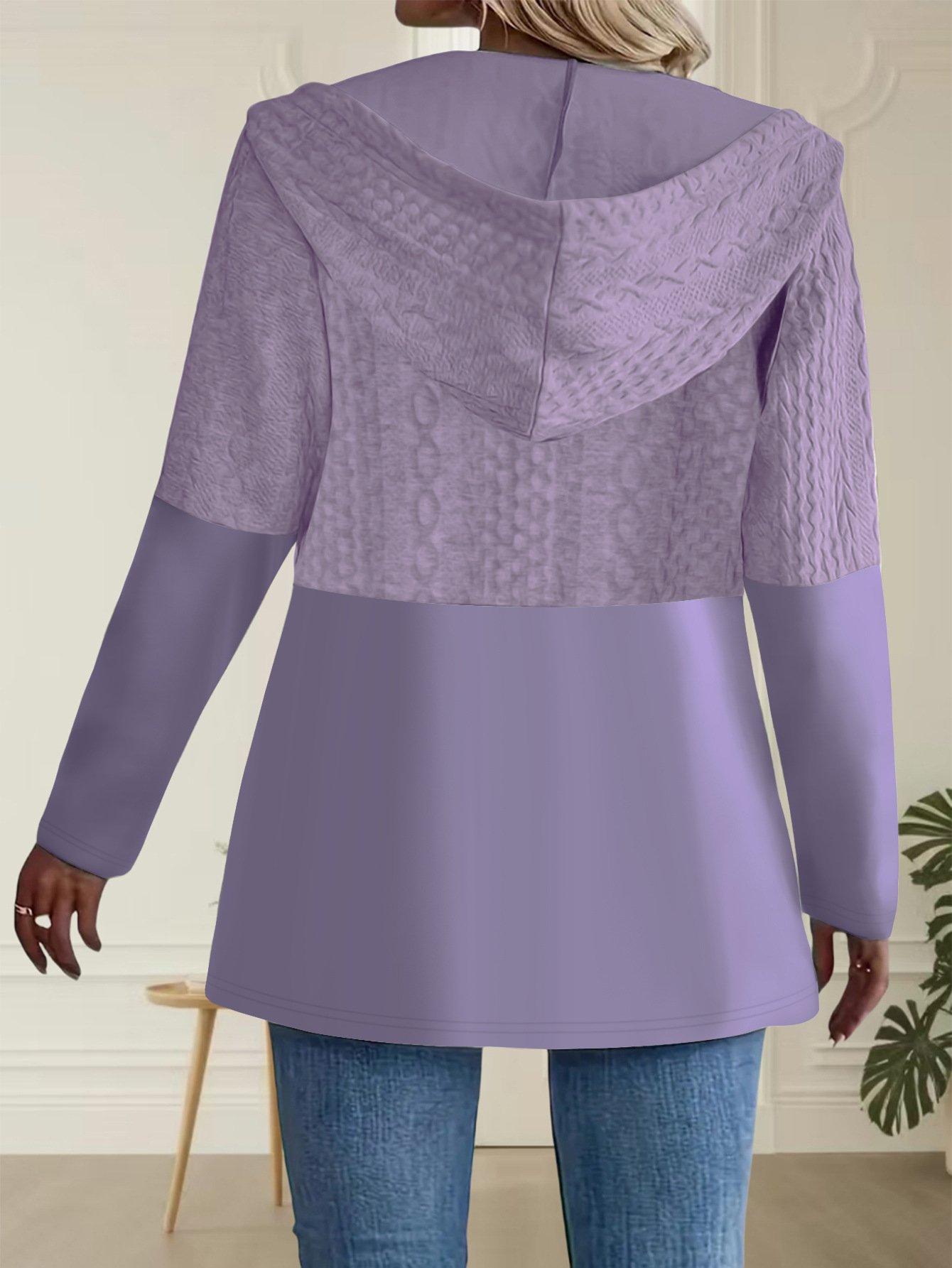 Women Spring/Fall Outerwear Casual Multicolor Block Long Sleeve Hoodie Jacket