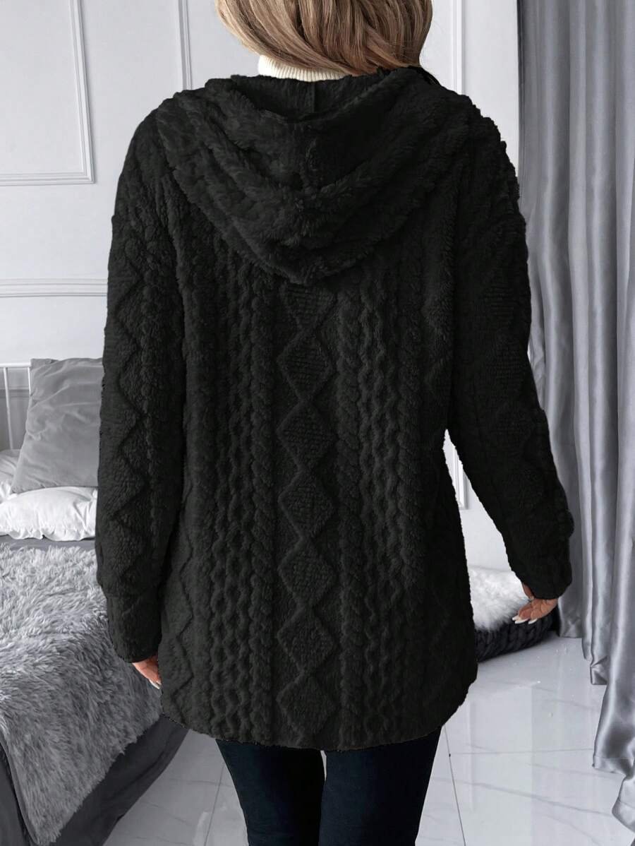 Women Winter Outerwear Casual Plain Long Sleeve Hoodie Jacket