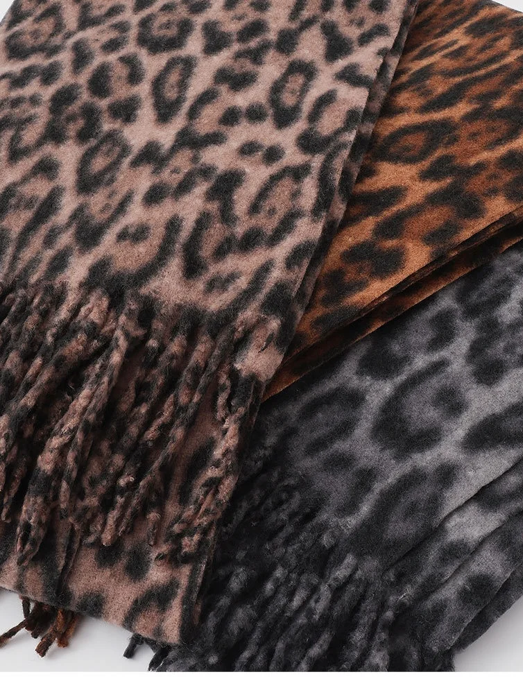 Winter Leopard Print Faux Cashmere Versatile Thick Shawl/scarf/neck Warmer