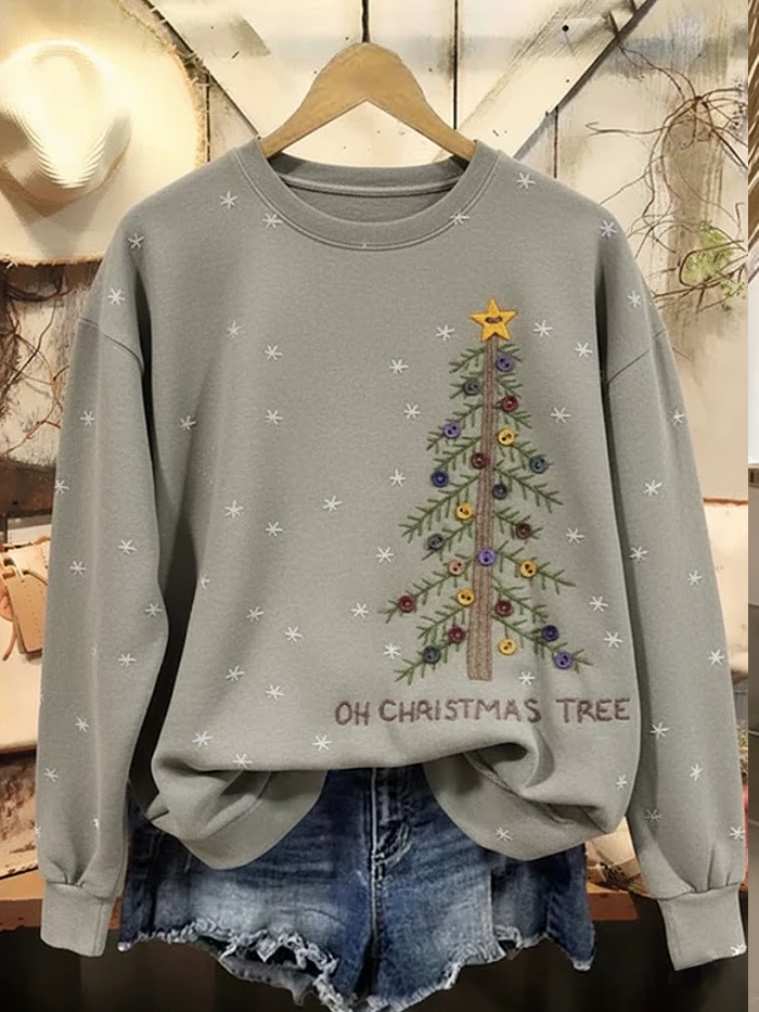 Casual Crew Neck Christmas Sweatshirt Printing