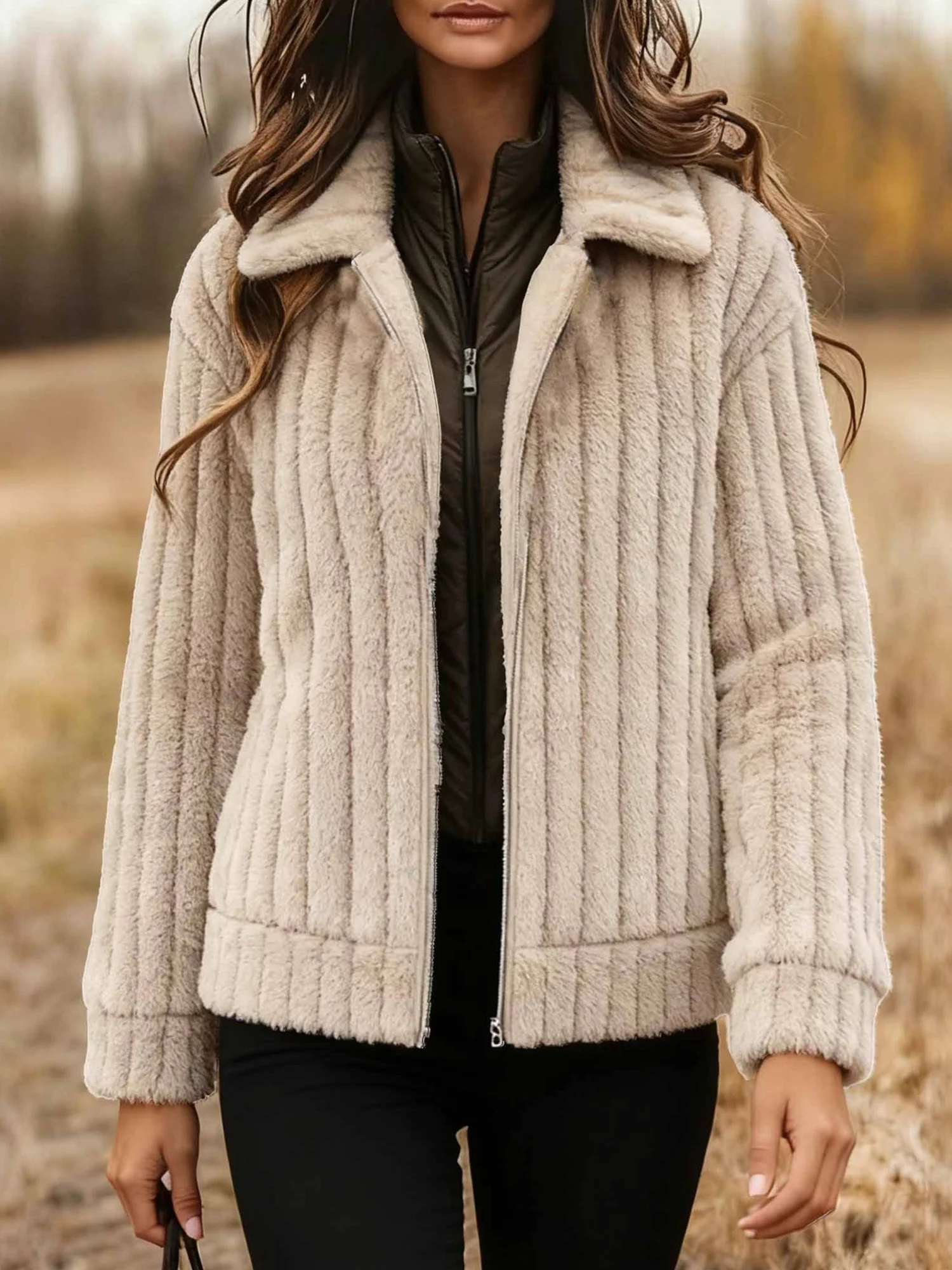 Women Winter Outerwear Urban Plain Long Sleeve Stand Collar Jacket