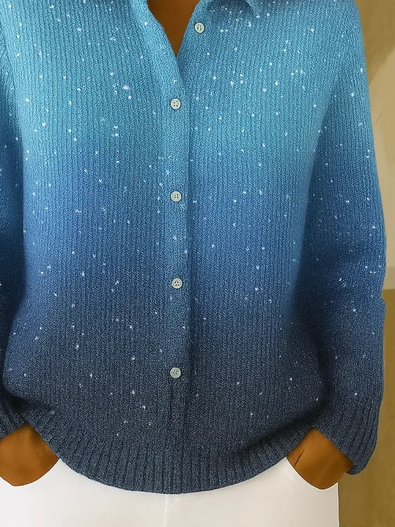 Women Ombre Long Sleeve Comfy Vintage Printing Cardigan