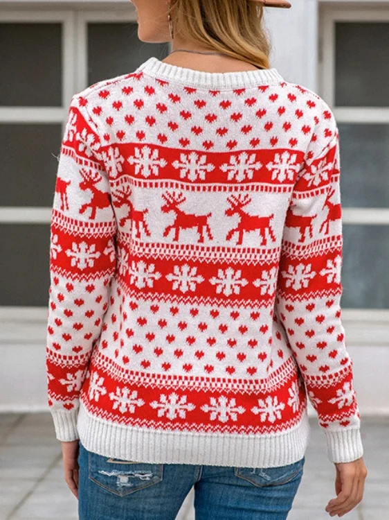 Women Snowflake Long Sleeve Comfy Casual Printing Sweater