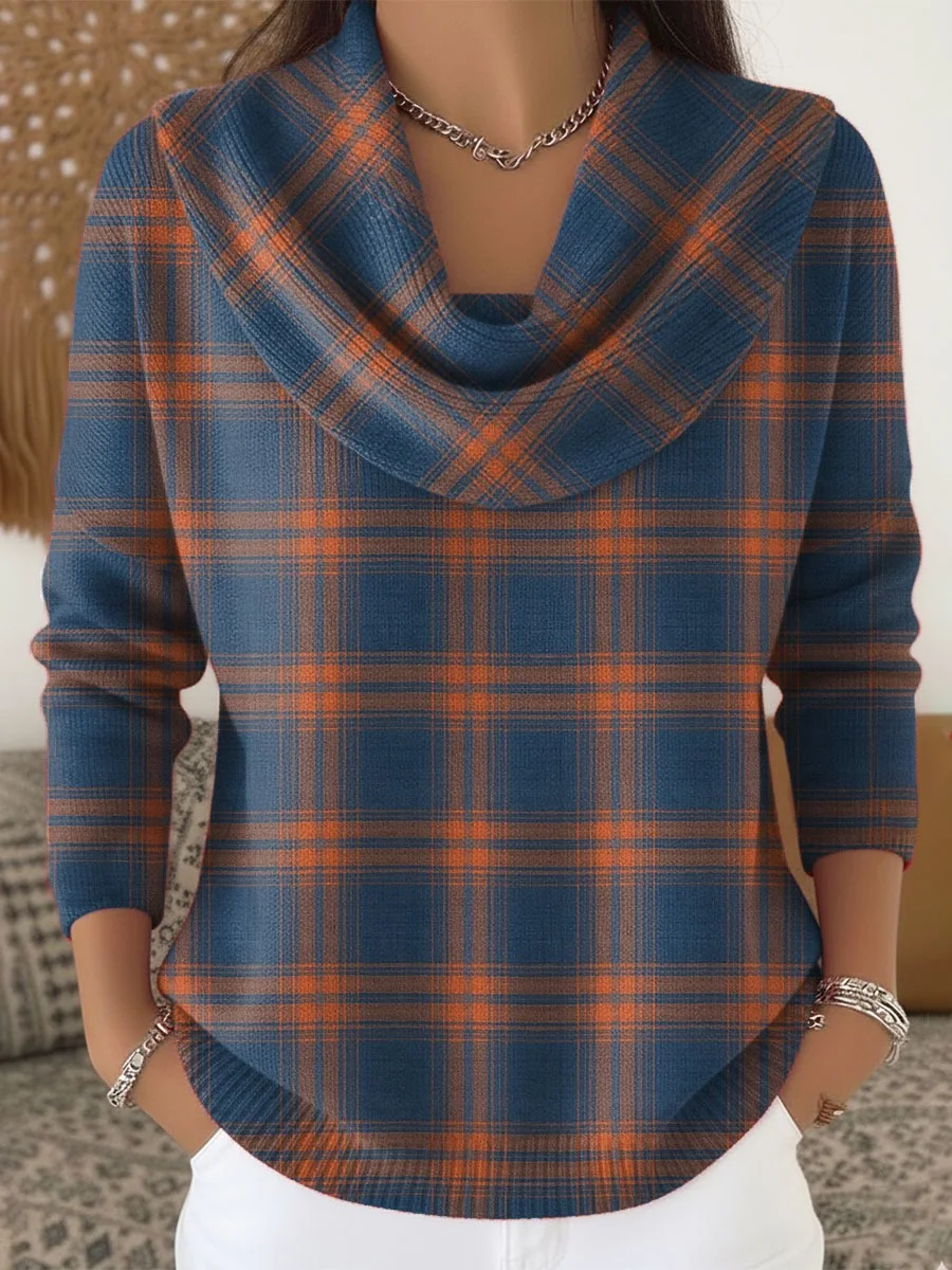 Women Plaid Long Sleeve Comfy Casual Printing Sweater