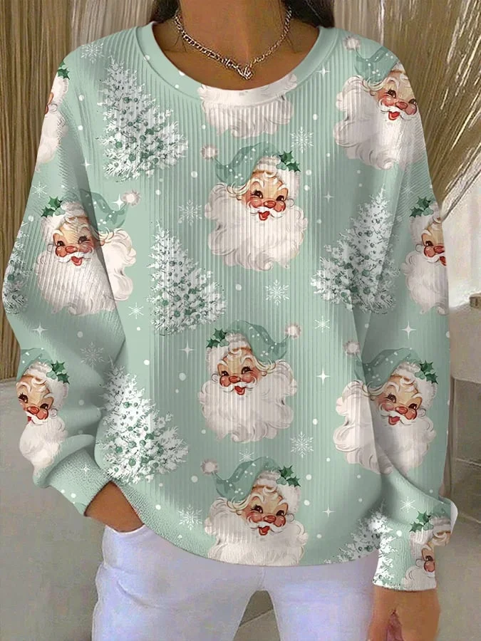 Casual Crew Neck Santa Claus Sweatshirt Printing