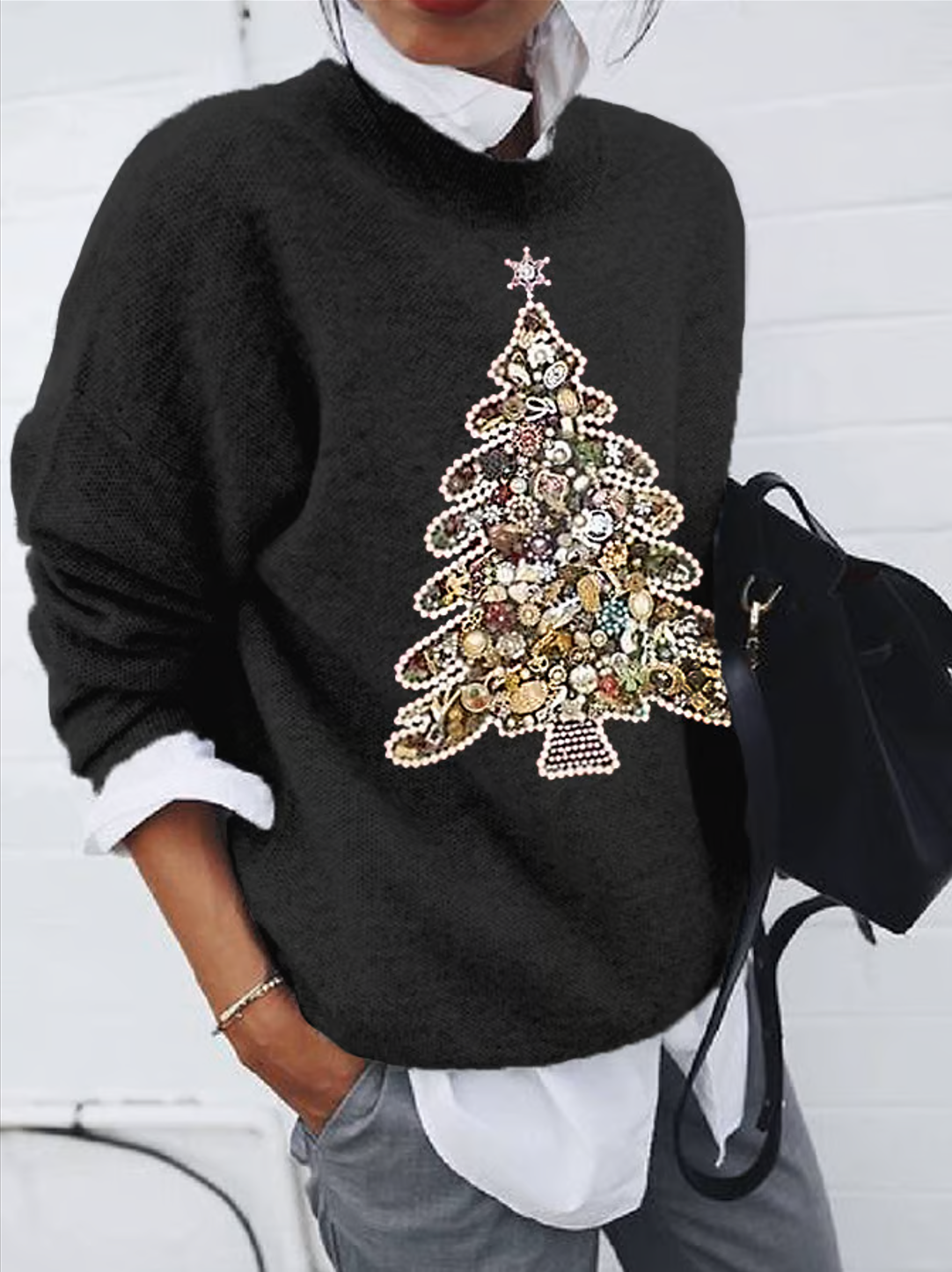 Women Imitation Cashmere Christmas Long Sleeve Comfy Vintage Sweater