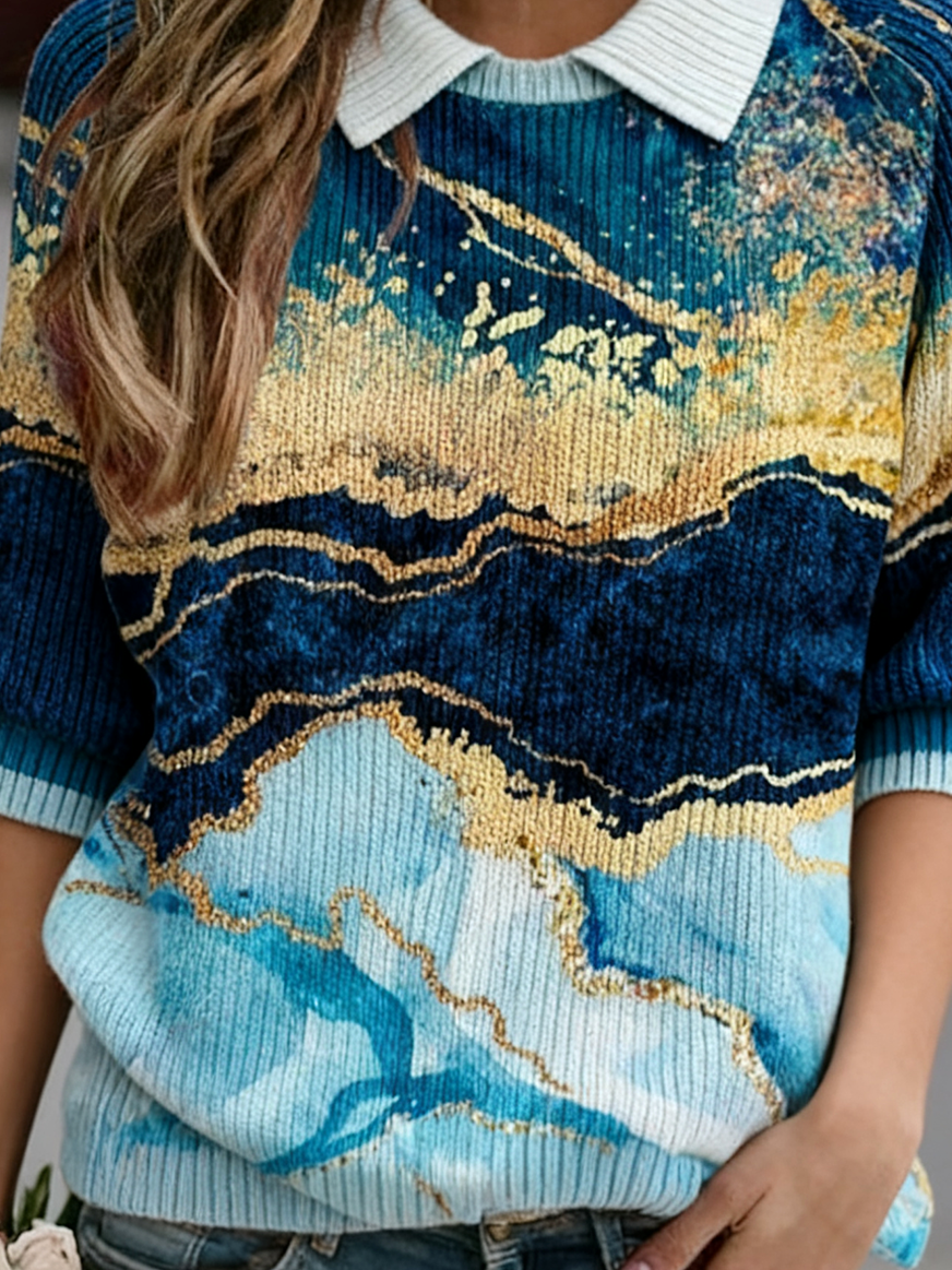 Women Knitted Christmas Three Quarter Sleeve Comfy Vintage Sweater