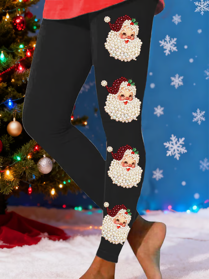 Women Santa Claus Casual All Season Printing Long Leggings